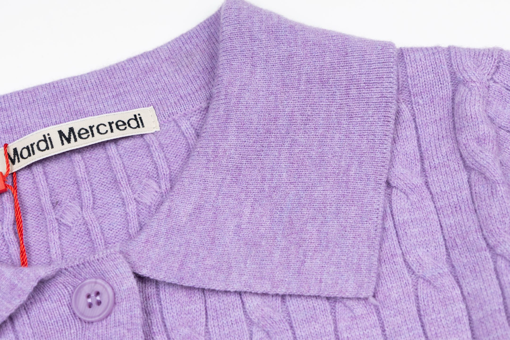 Mardi Mercredi Flower Embroidery Cable Short Sleeve Knit