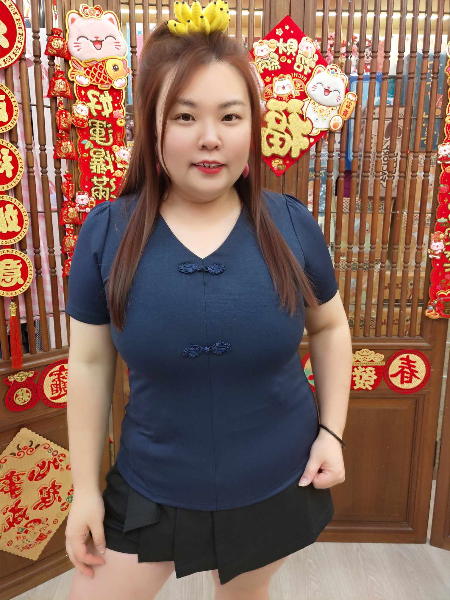 TW#5273 V领盘扣简约上衣