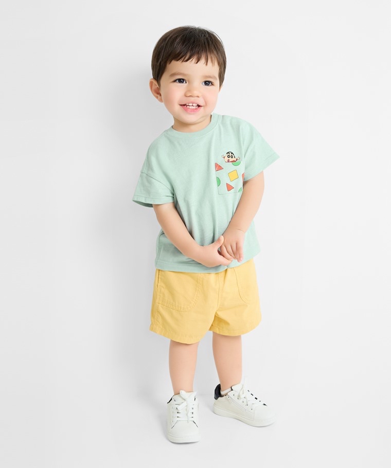 💚預訂 台灣直送💚蠟筆小新系列三色口袋印花竹節純棉短袖T恤