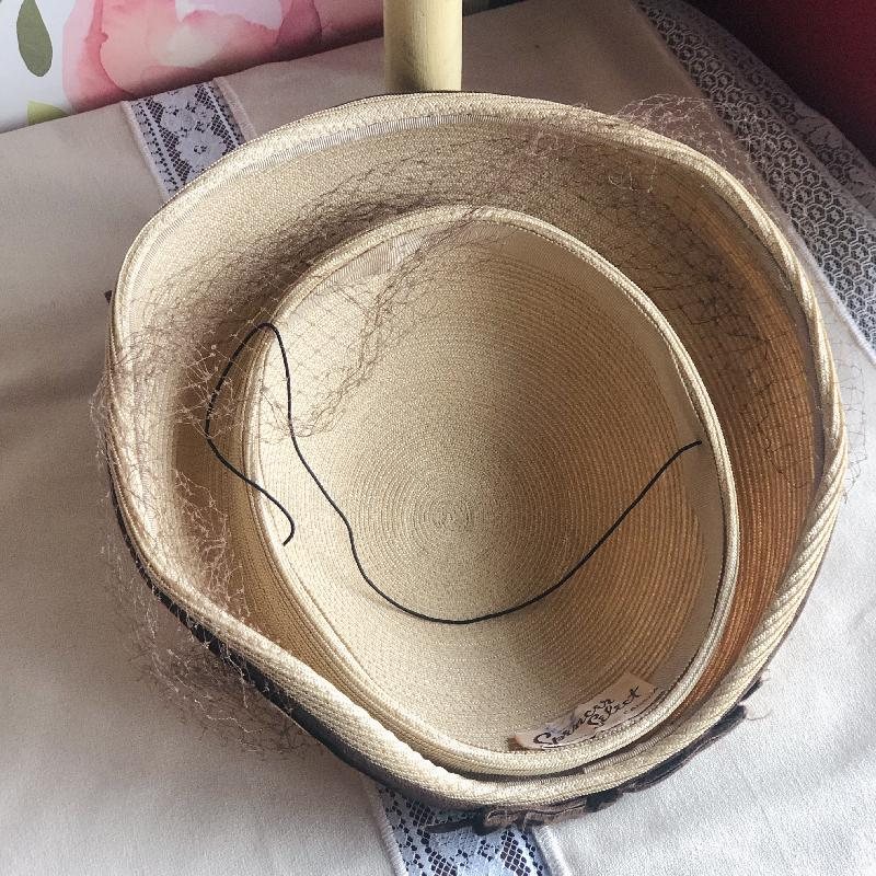 Rare! Vintage 1950s Spencer Select Toronto New Look Hat / Veiled Dior Look Straw Hat (MT1791)
