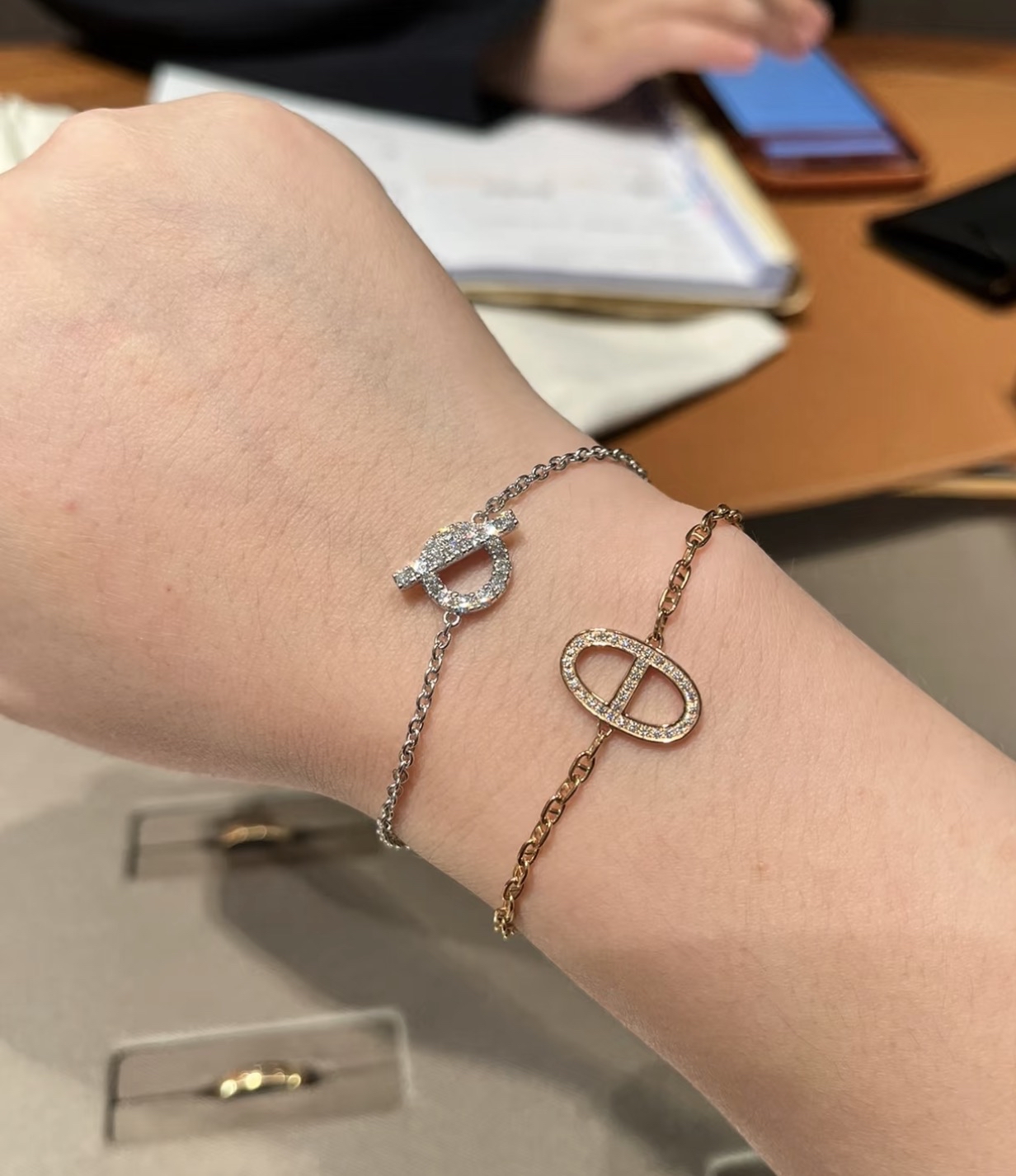 Hermes Chaine d'ancre Contour 玫瑰金滿鑽豬鼻手鏈 Size SH 15.5cm 圓周長度 配貨價