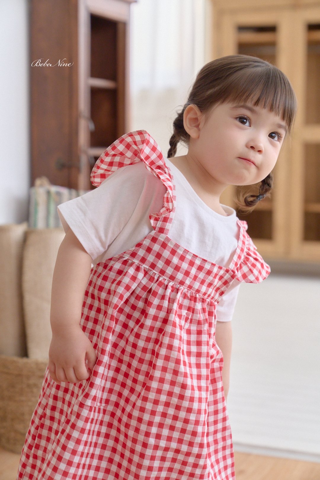 ☀️預訂 韓國直送☀️🇰🇷Bebenine兩色格紋荷葉邊純棉吊帶連身裙