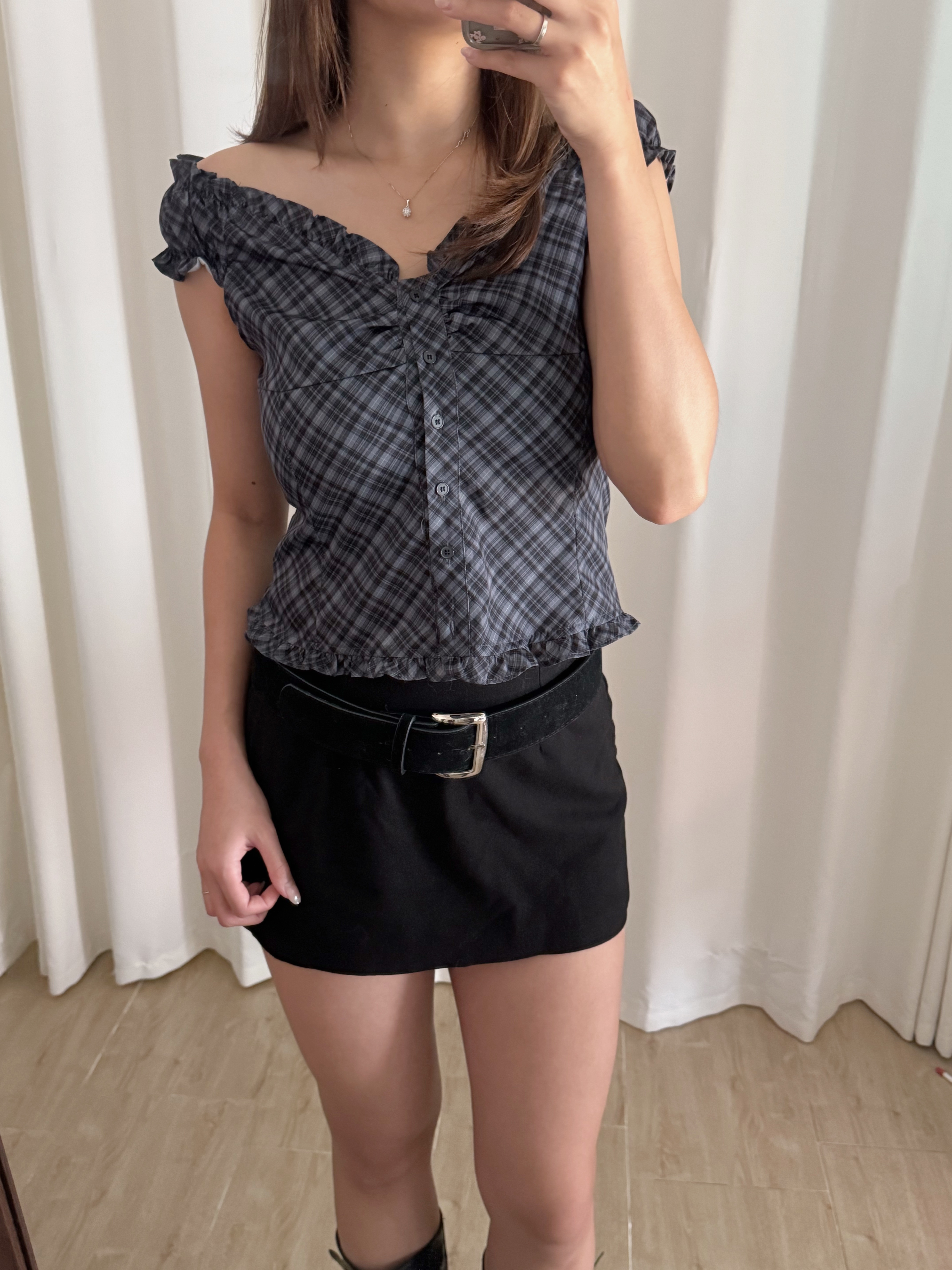 2-ways復古菱格短袖上衣(兩色入)