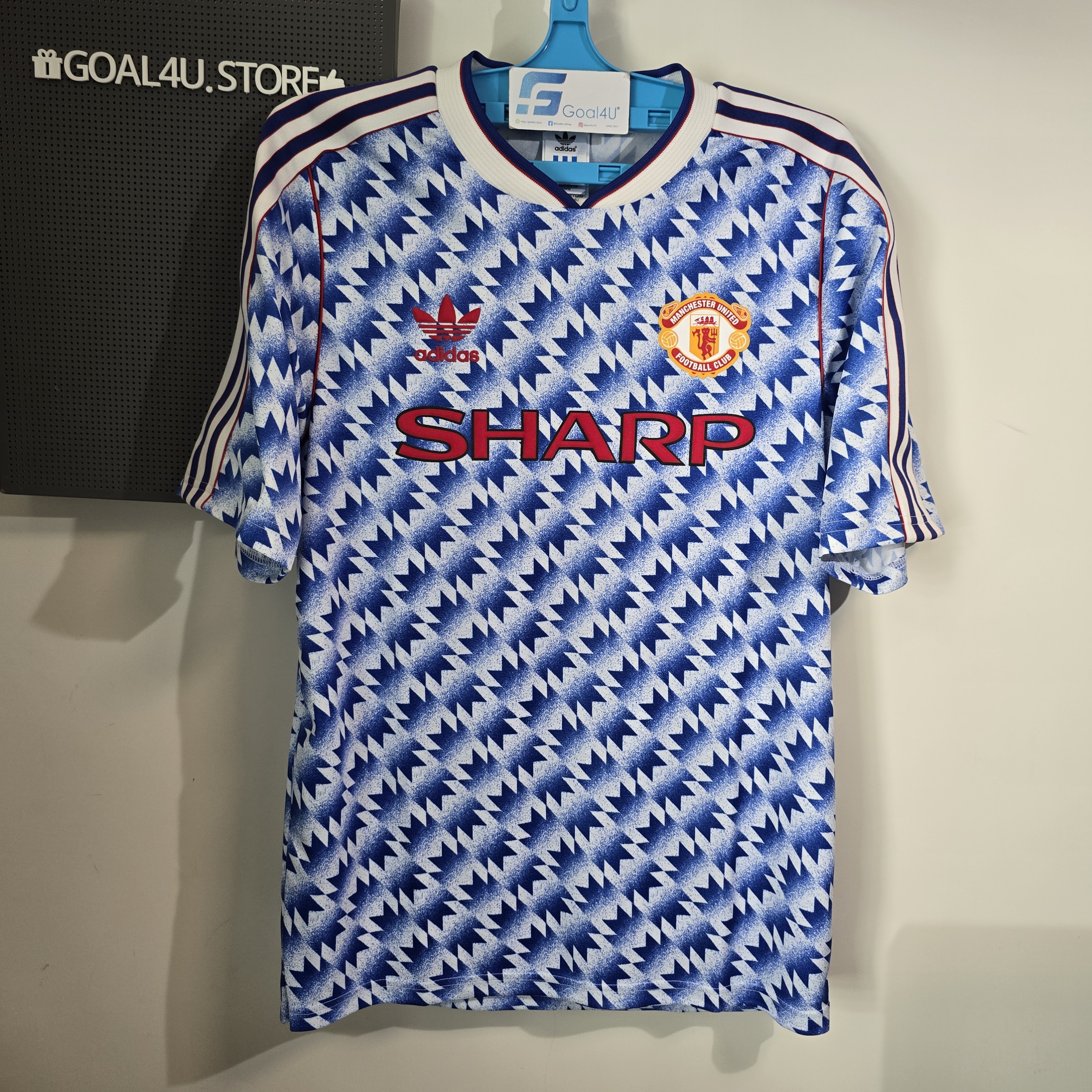 #現貨$698 +$1 送印字 傳奇藍色美學 ⚽ Adidas Originals Manchester United 曼聯 1991/92 短袖復刻作客球衣 (可加印字) JM5495