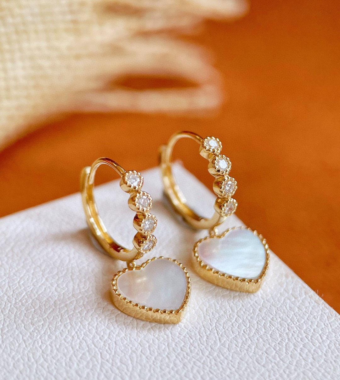 18K Mother of Pearl Diamond Earrings 