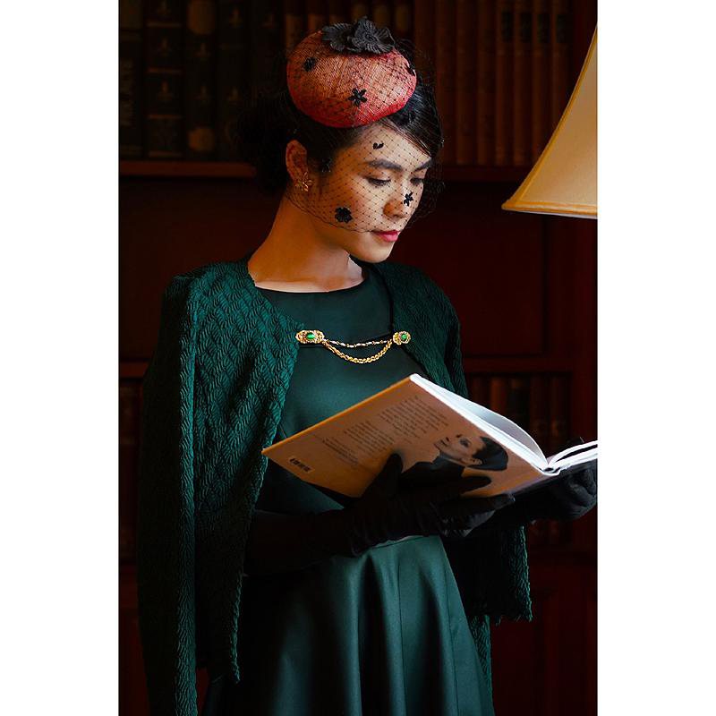 （Sold out)Emerald Green Bolero Cardigan with Clip (FM060)