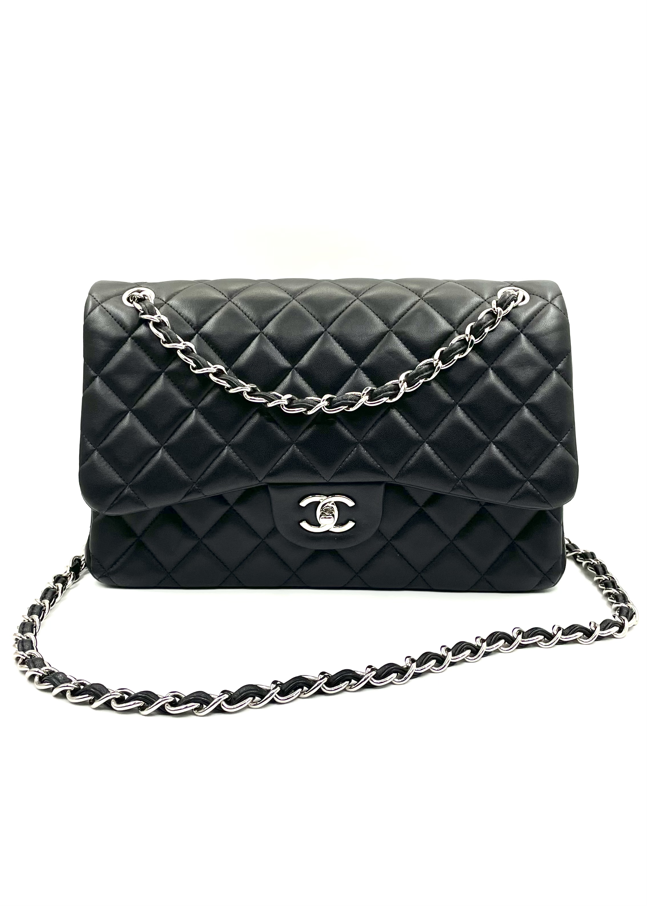 Pre-owned Chanel LAMBSKIN QUILTED JUMBO DOUBLE FLAP BLACK/ Product Code: 24092102