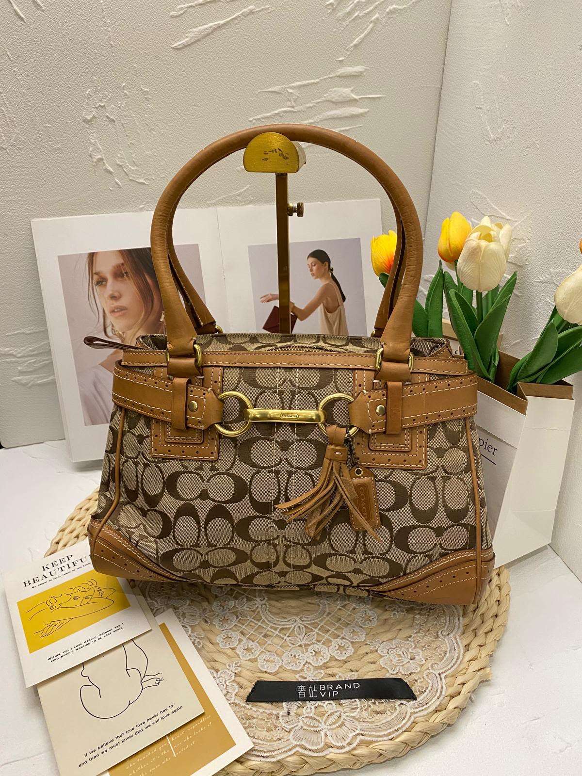 Coach Hamptons Signature Canvas Horsebit Tassel Handbag