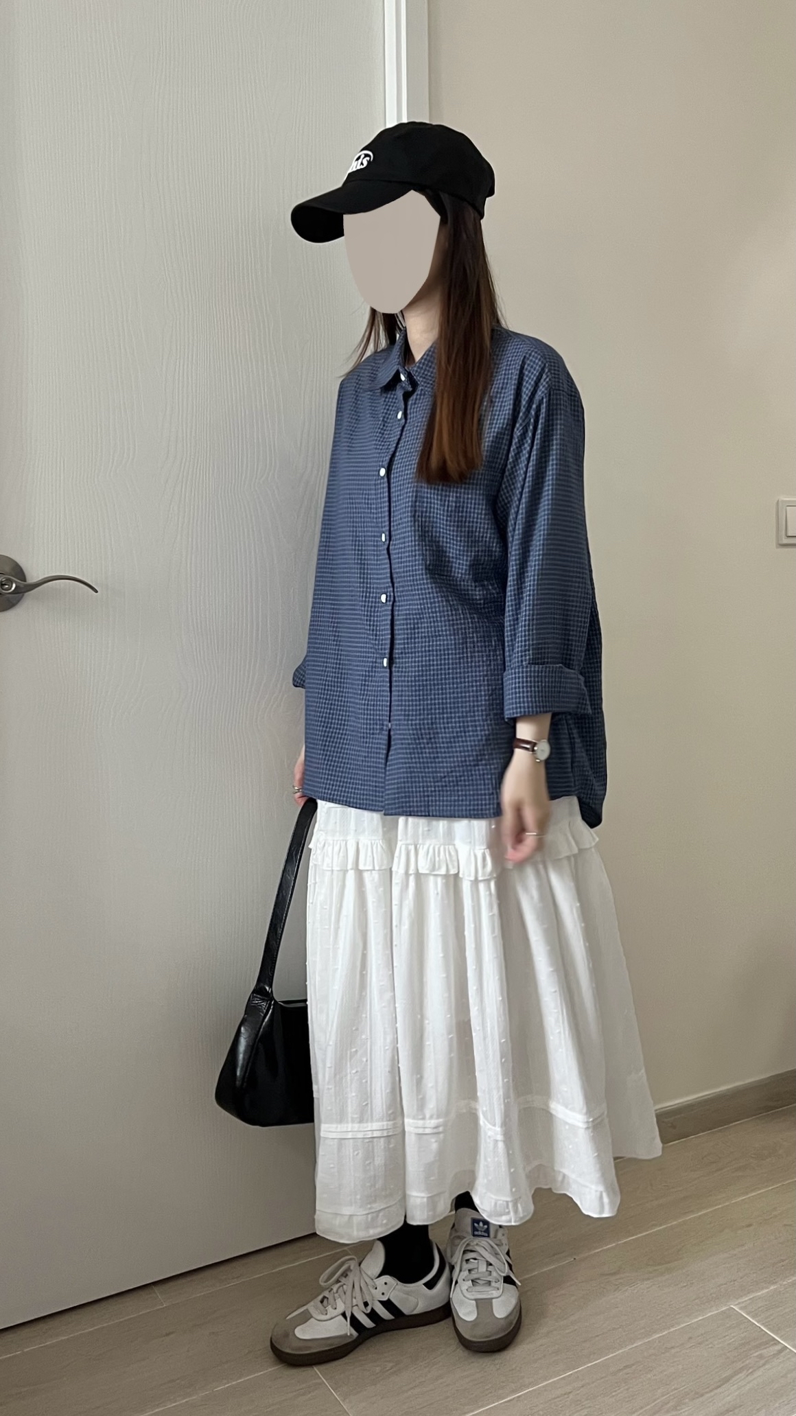 韓風細格紋薄恤衫 