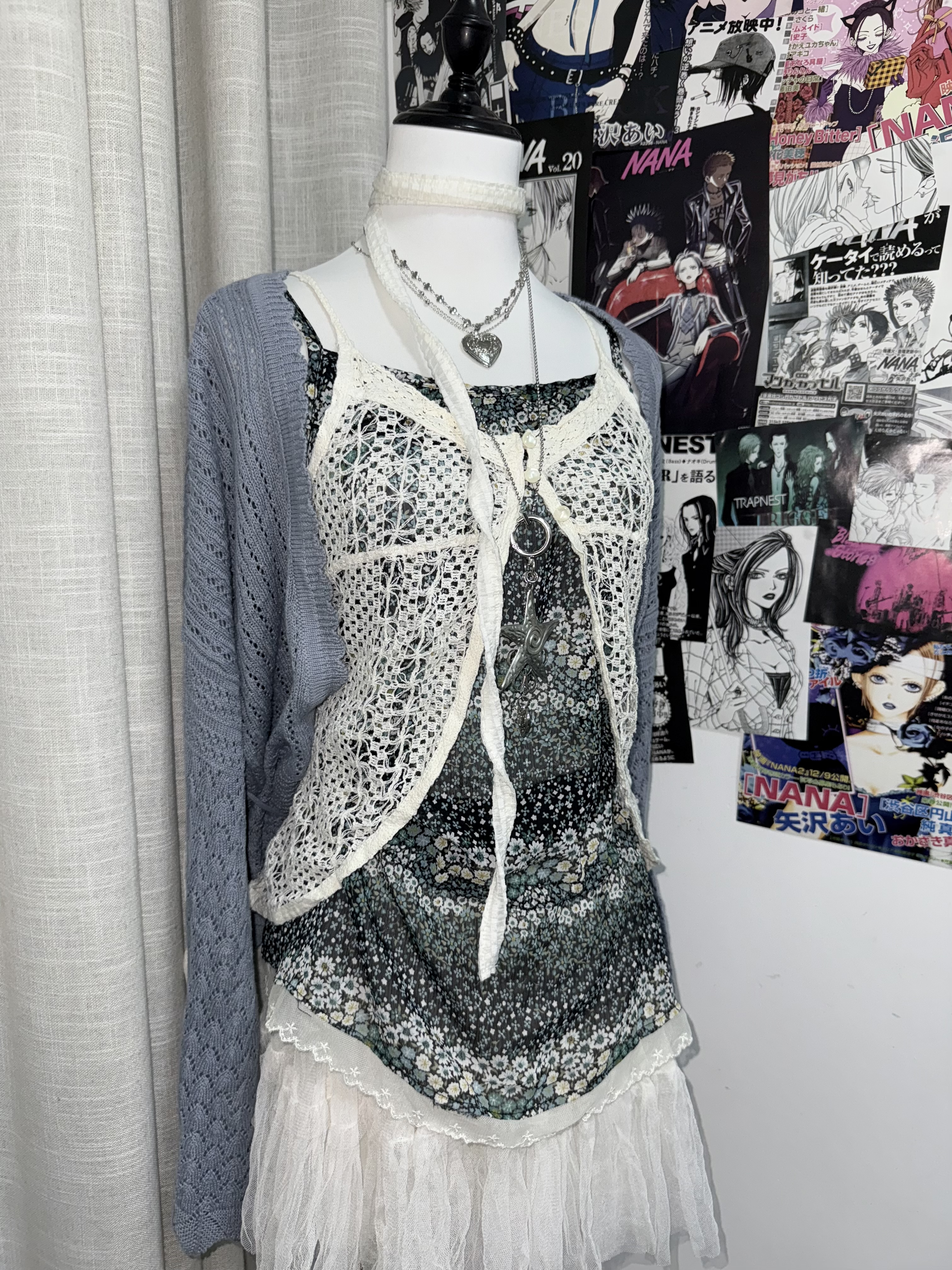 Mori-Girl Inspired Knit & Mesh Outfit Set