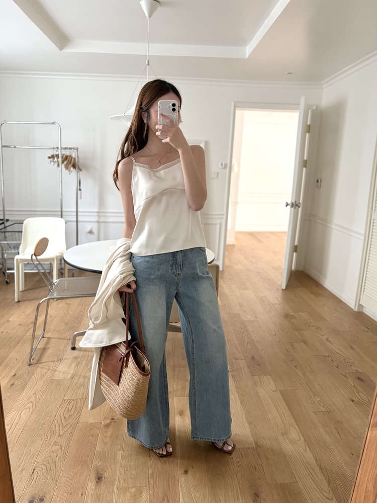 Silky Shirred Trim Camisole (Ivory)