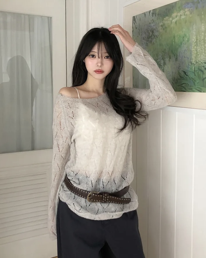 Boat Neck Sheer Knit Top