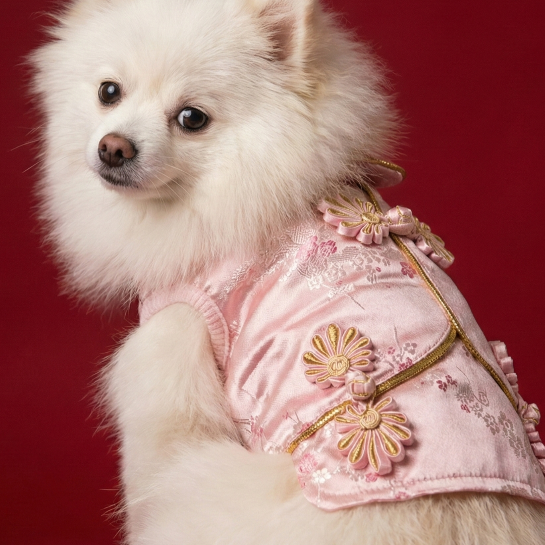 S643PK   金邊織錦賀年裙 - 粉紅色 Almon Chinese Style Dog Dress - Pink