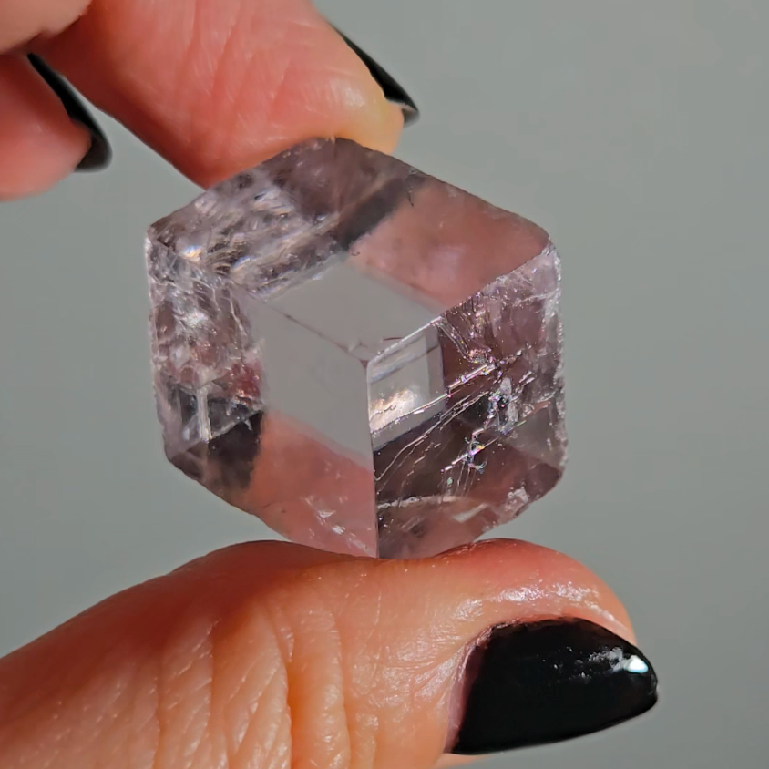 Purple calcite cube with rainbows - PC2