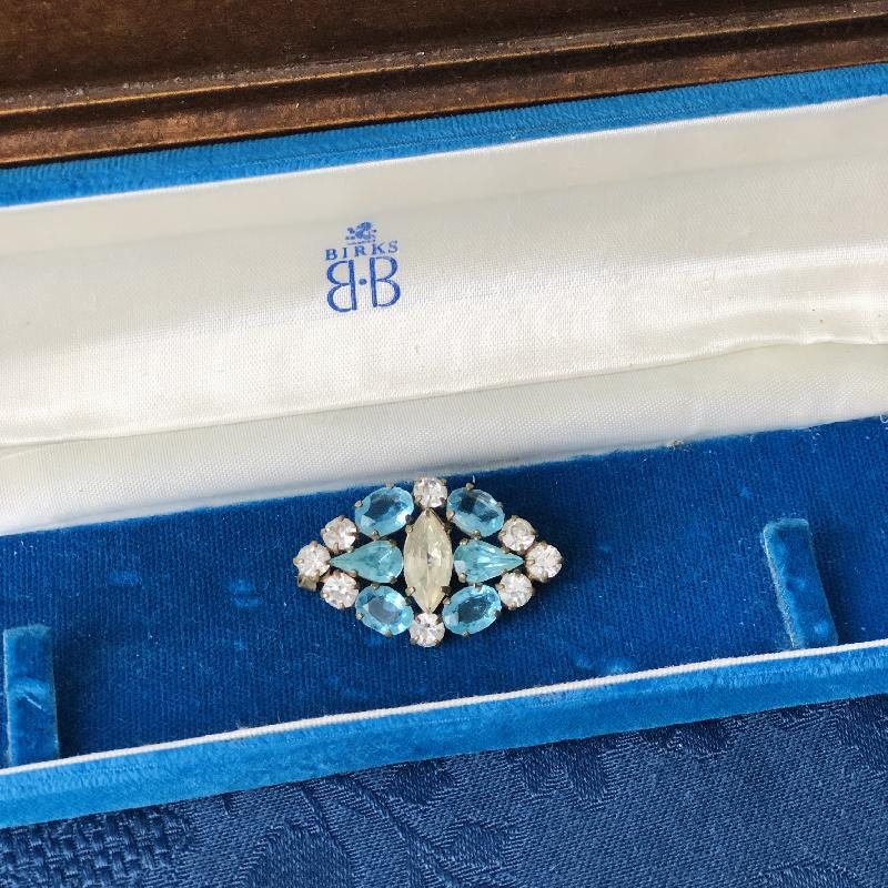 C.a. 1930s Aqua Blue Rhinestone & Diamanté Collar Brooch(MT616)
