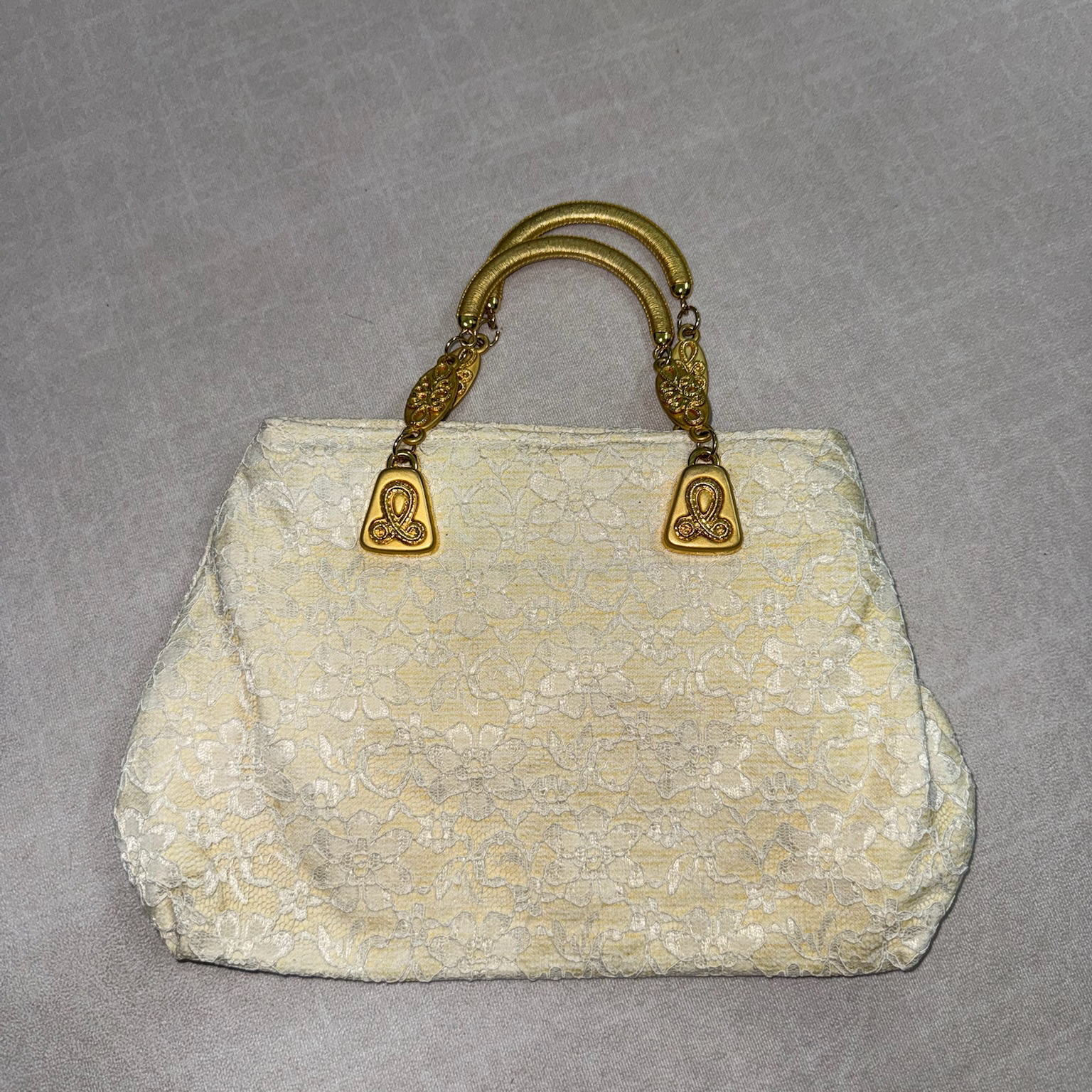 Ivory Brocade Gold-Handle Bag