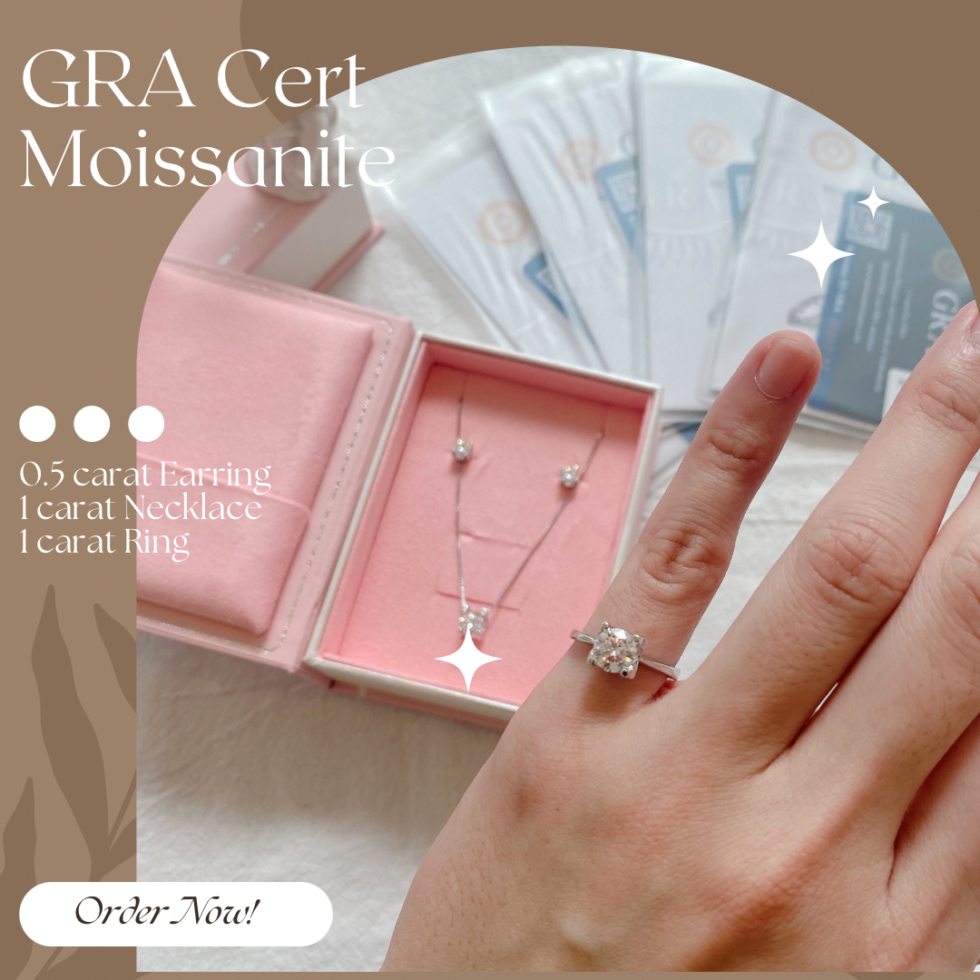 Moissanite Jewelry Set with Necklace, Ring and Earrings in Gift Box  - Shop Now!