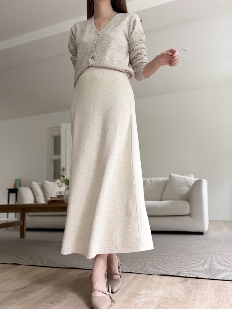 Plain Knit Skater Skirt (Oatmeal)