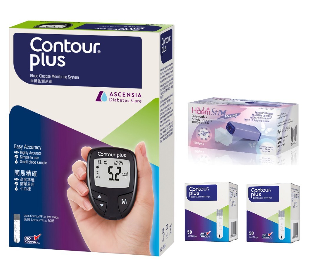 瑞士 Ascensia Contour Plus 血糖機套裝 (包機、100塊試紙及100支針)