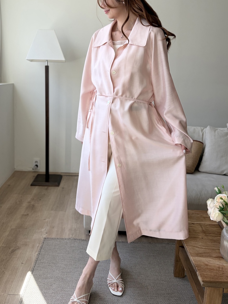Silky Belted Trench Coat (Pink)