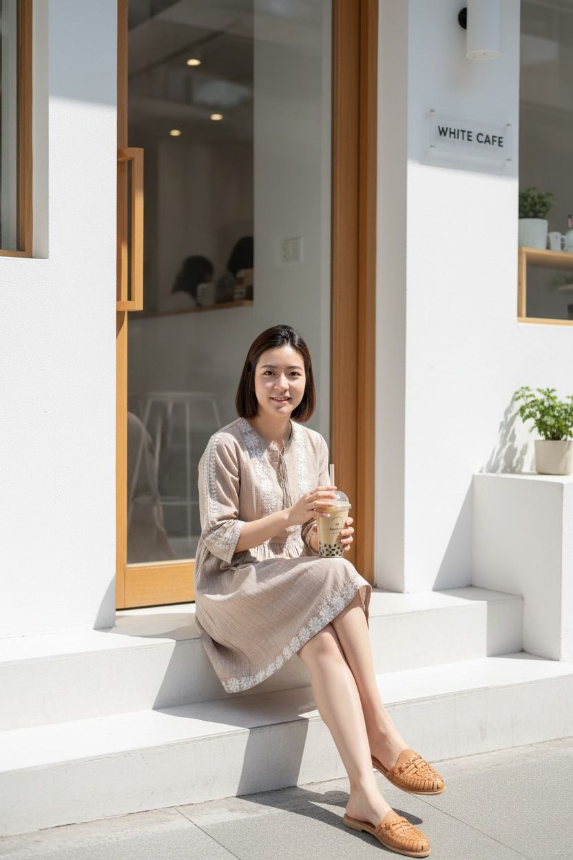 1681 Oat Milk Daisy Emb. Short OP 33.5"