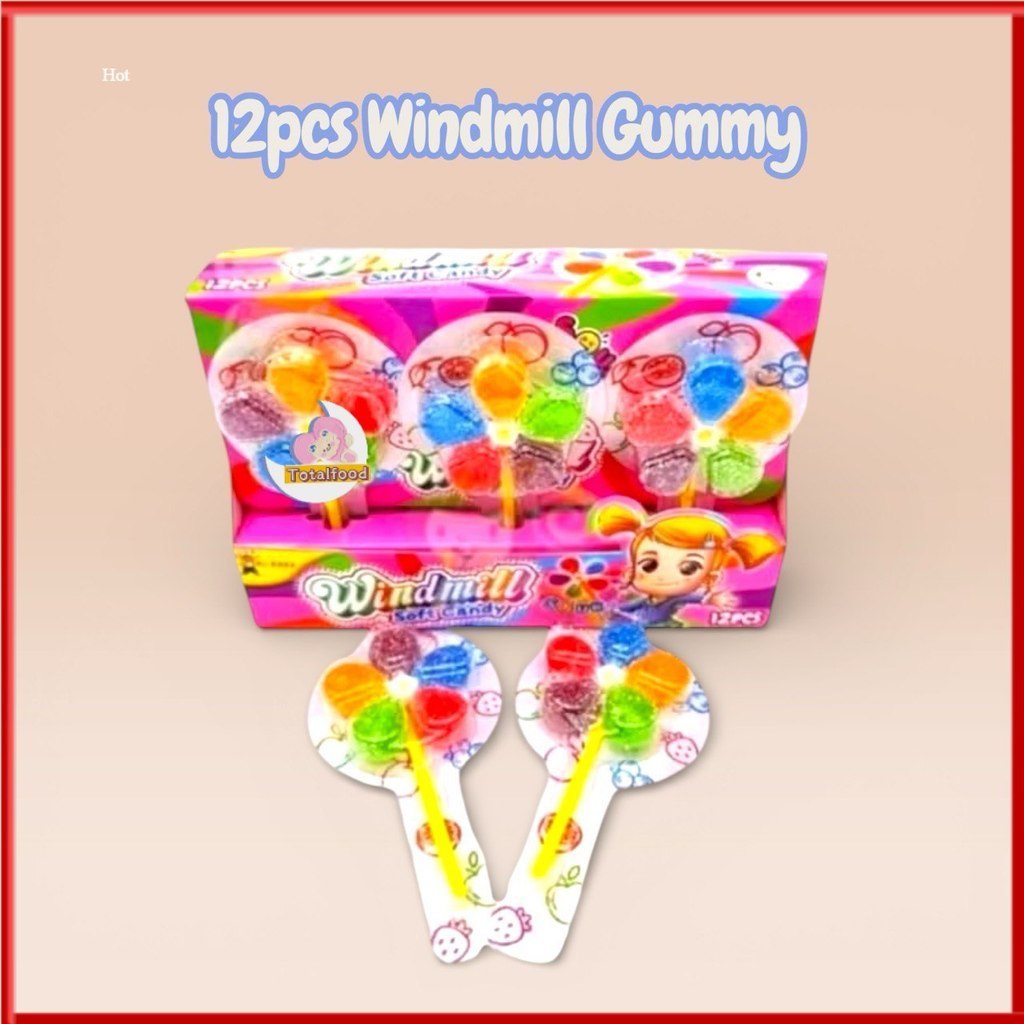 12pcs Ali Windmill Soft CandGummy lollipop (HALAL) fruits flavour
