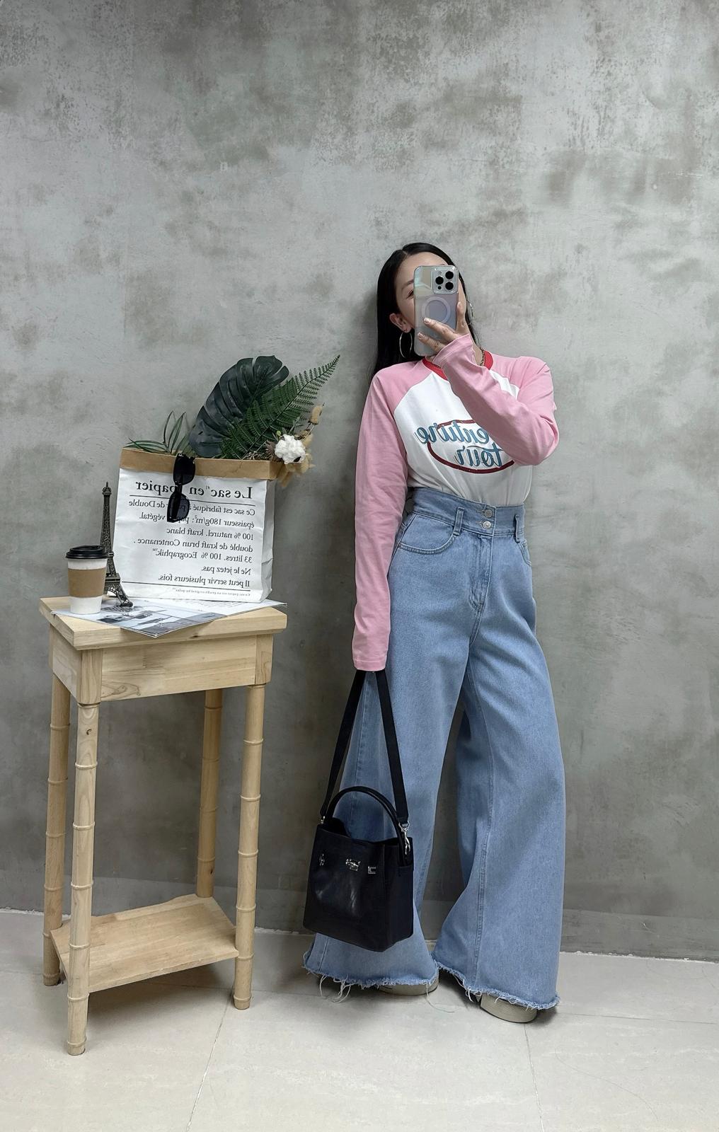 H06 拼色牛角袖print Tee