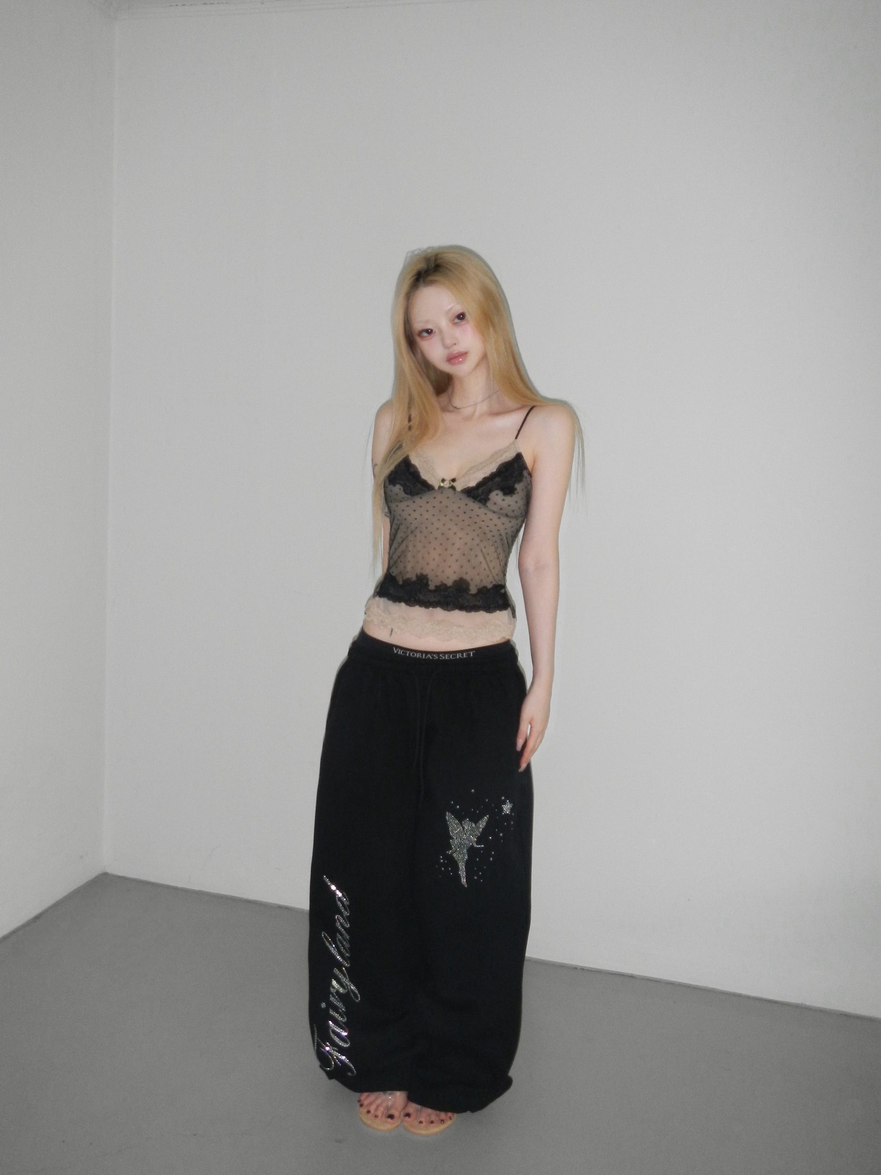 Rhinestone Graphic Wide-Leg Pants