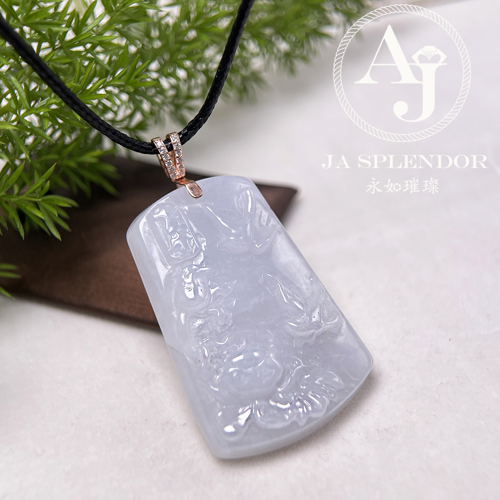 JNS-227 天然翡翠A玉-冰潤白月光花開富貴/喜上眉梢純銀吊墜
