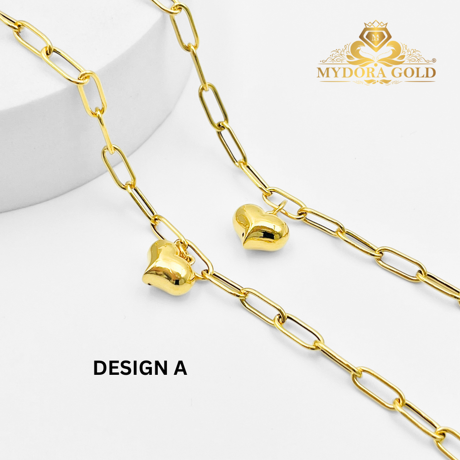 MYDORA Rantai Tangan Mini Paper Clip + 1 Love Licin | EMAS 916/22K