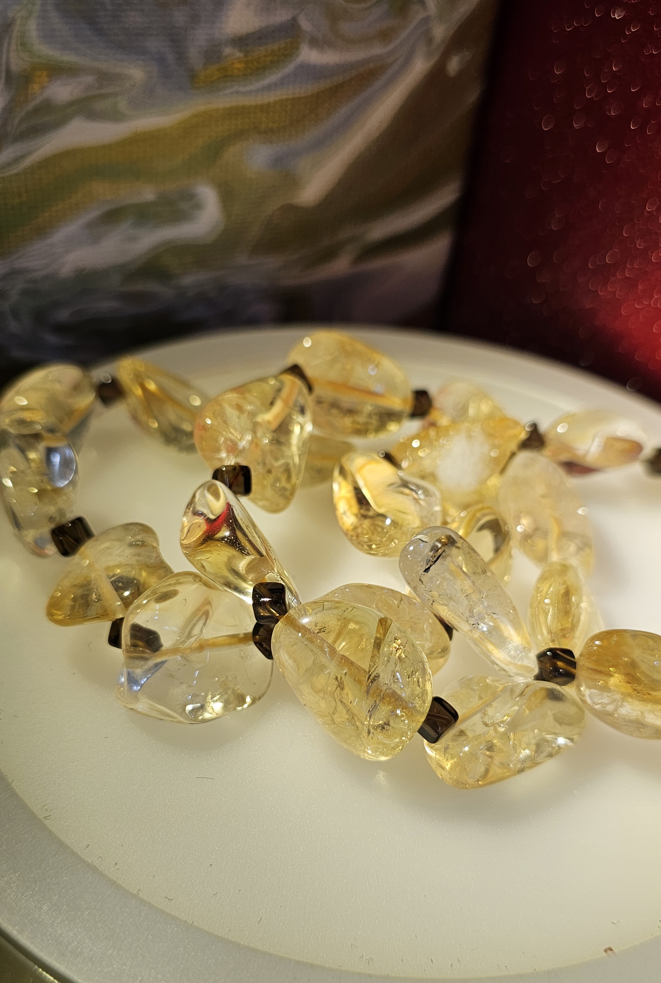 黃水晶不定形荼水晶方珠手鏈