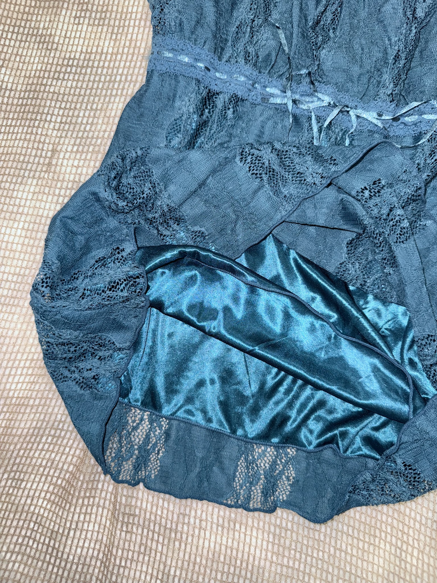 Vintage Teal Blue Sleeveless Lace Trim Tunic Top