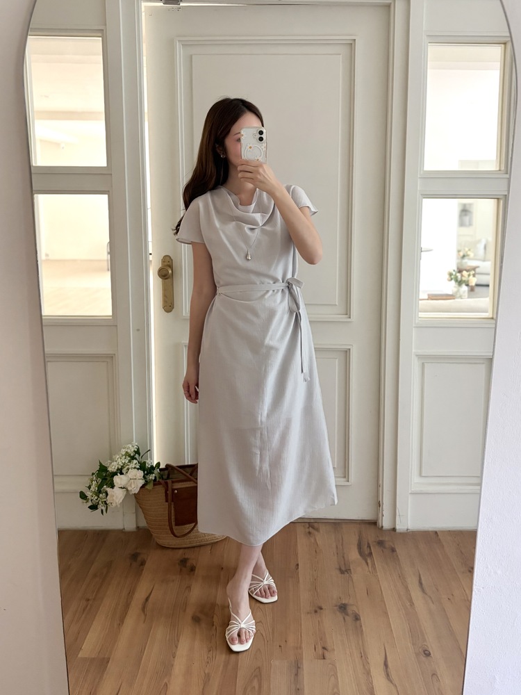 Draped Neck Dress with Inner Slip (Misty Blue)