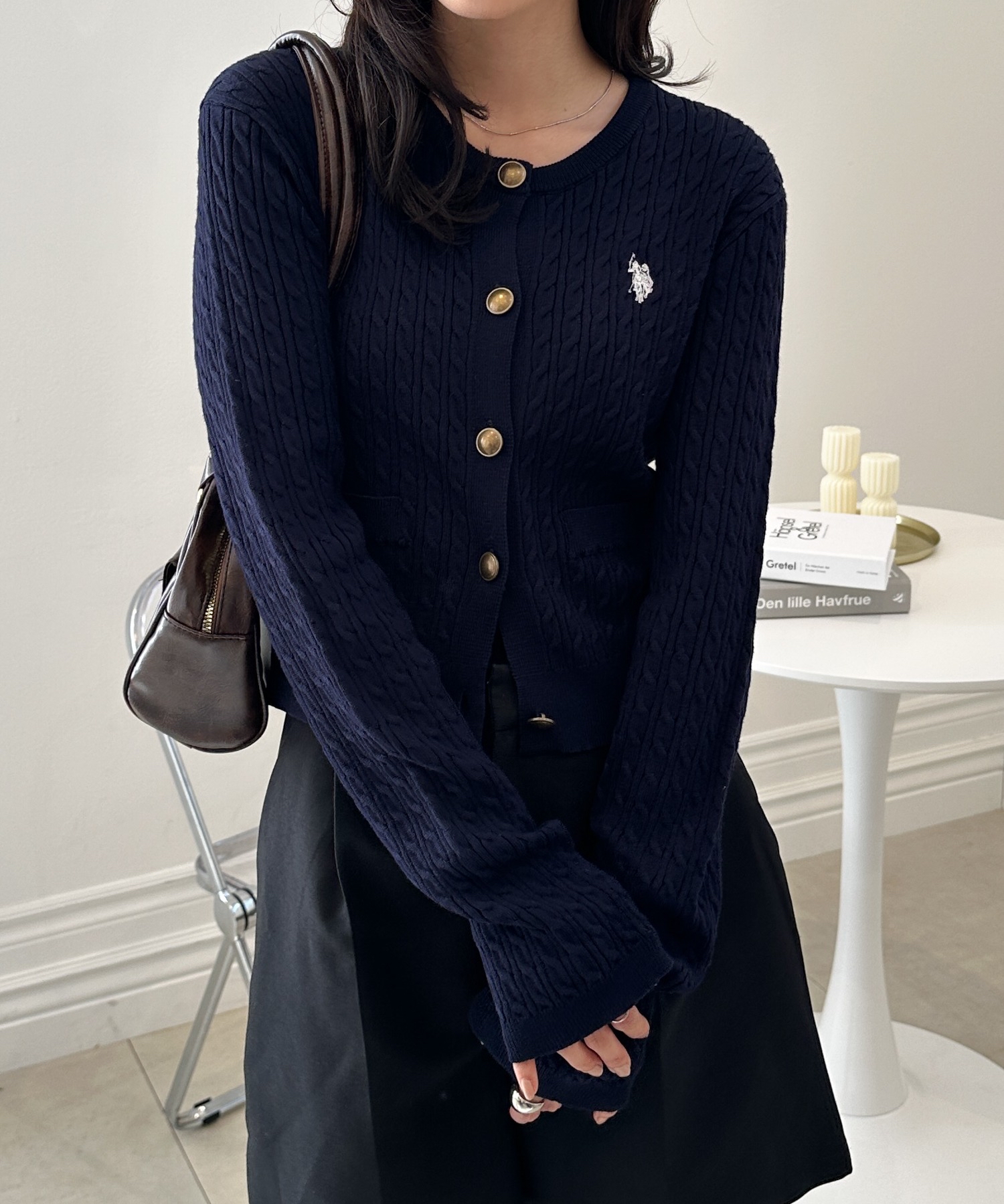 日本直送 U.S. POLO ASSN. 刺繡 修身 金扣 麻花 針織 開襟 罩衫 外套 9個顏色可選：