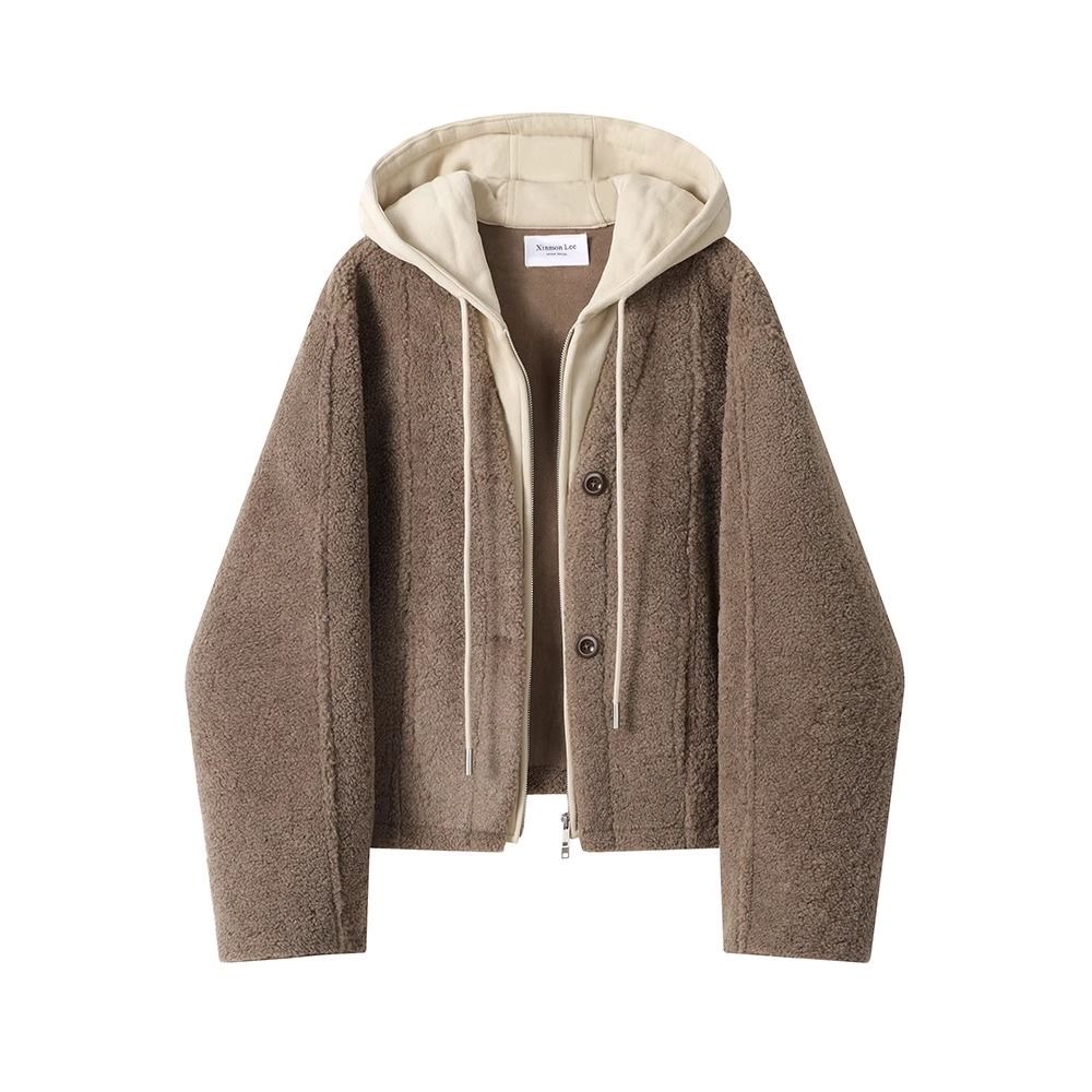 成人假2件毛毛有帽外套