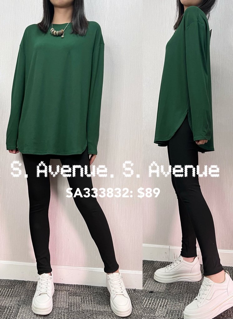 SA333832: 長袖圓領淨色長身遮hip打底衫