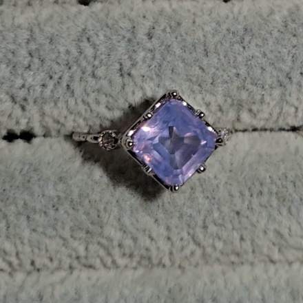 Lavender moon quartz princess cut ring in adjustable sterling silver (C) - RQ155