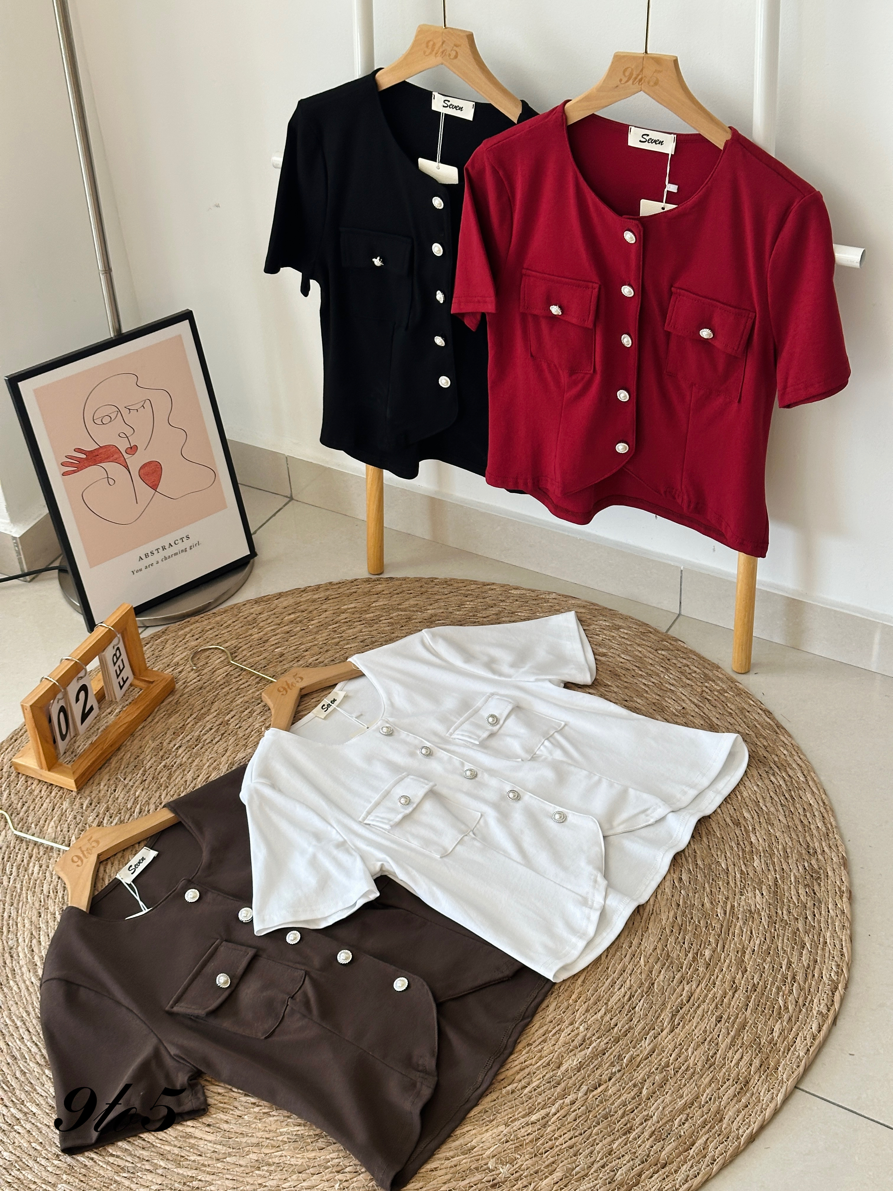 T3945 Short Sleeve Button Up Pocket Top - 4 Colors