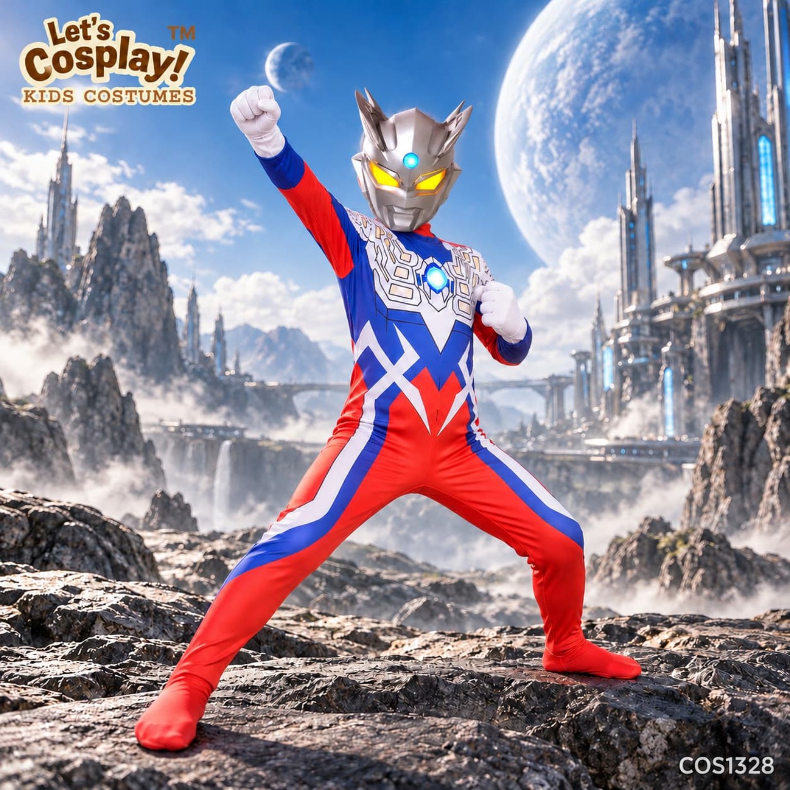 兒童超人ZERO服裝 Ultraman主題連身衣連面具／發光頭盔套裝 香港現貨Lets Cosplay COS1328