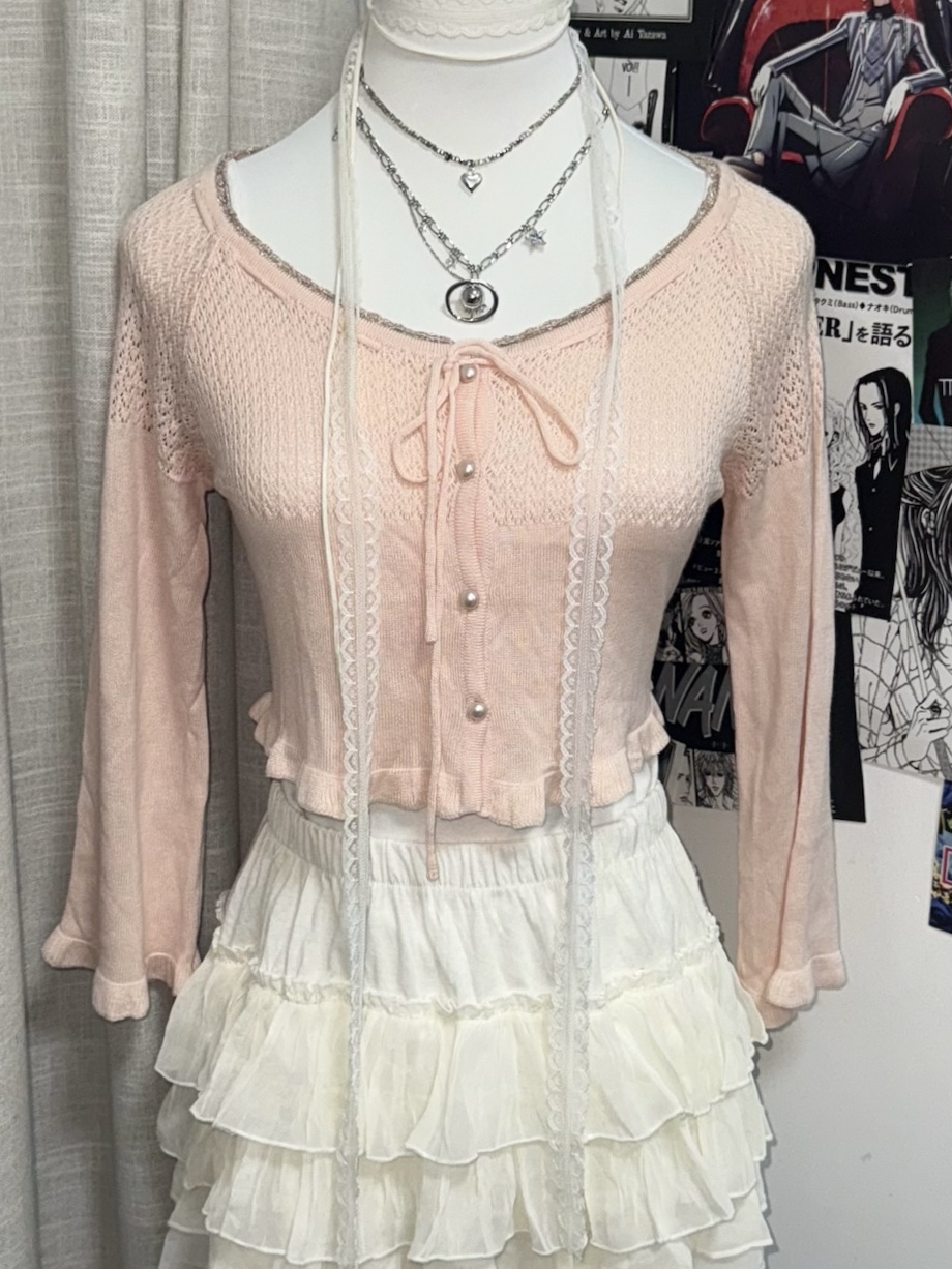 Pink Tie-Front Pointelle Cardigan