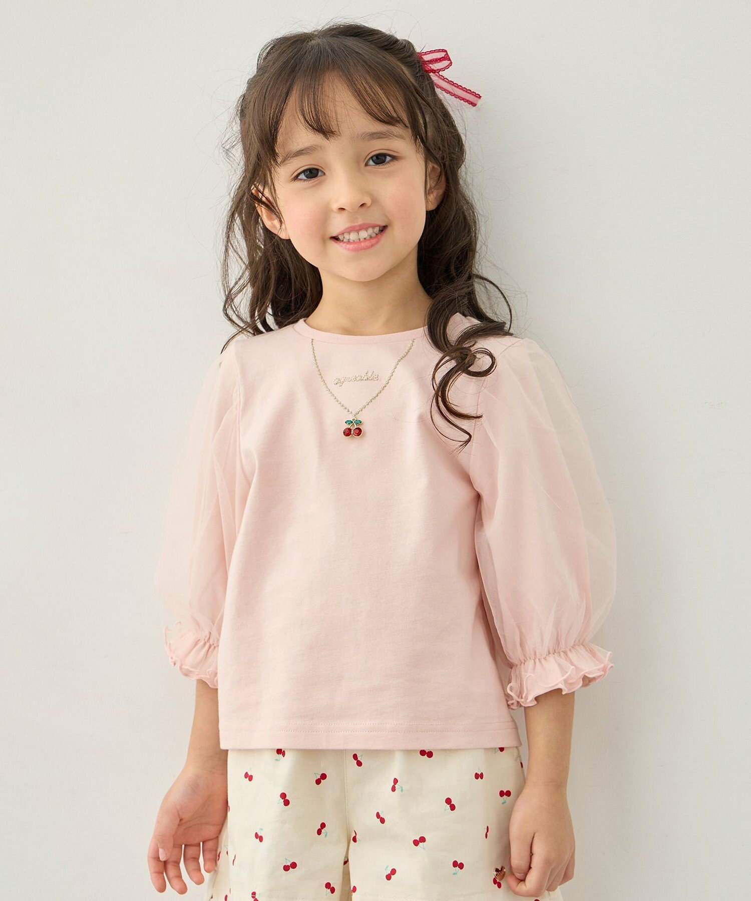 🆕【⭐訂購⭐】 🇯🇵日本直送🌀刺繡櫻桃寶石項鍊 薄紗 七分袖上衣［3款選］🌀[ELBA-0194][260310]