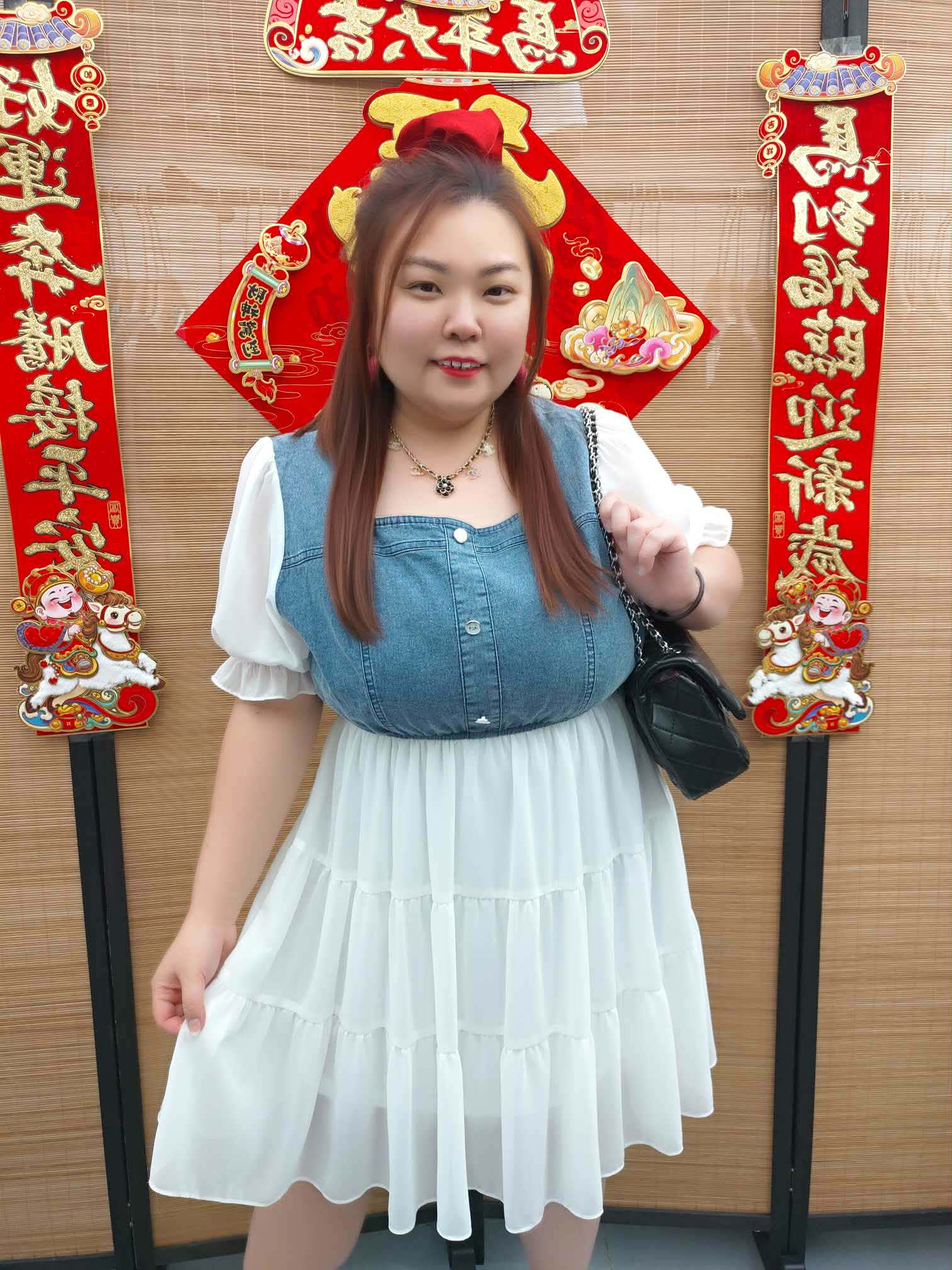 DDD02 TW#6057(B10) 牛仔拼雪纺娃娃款连衣裙