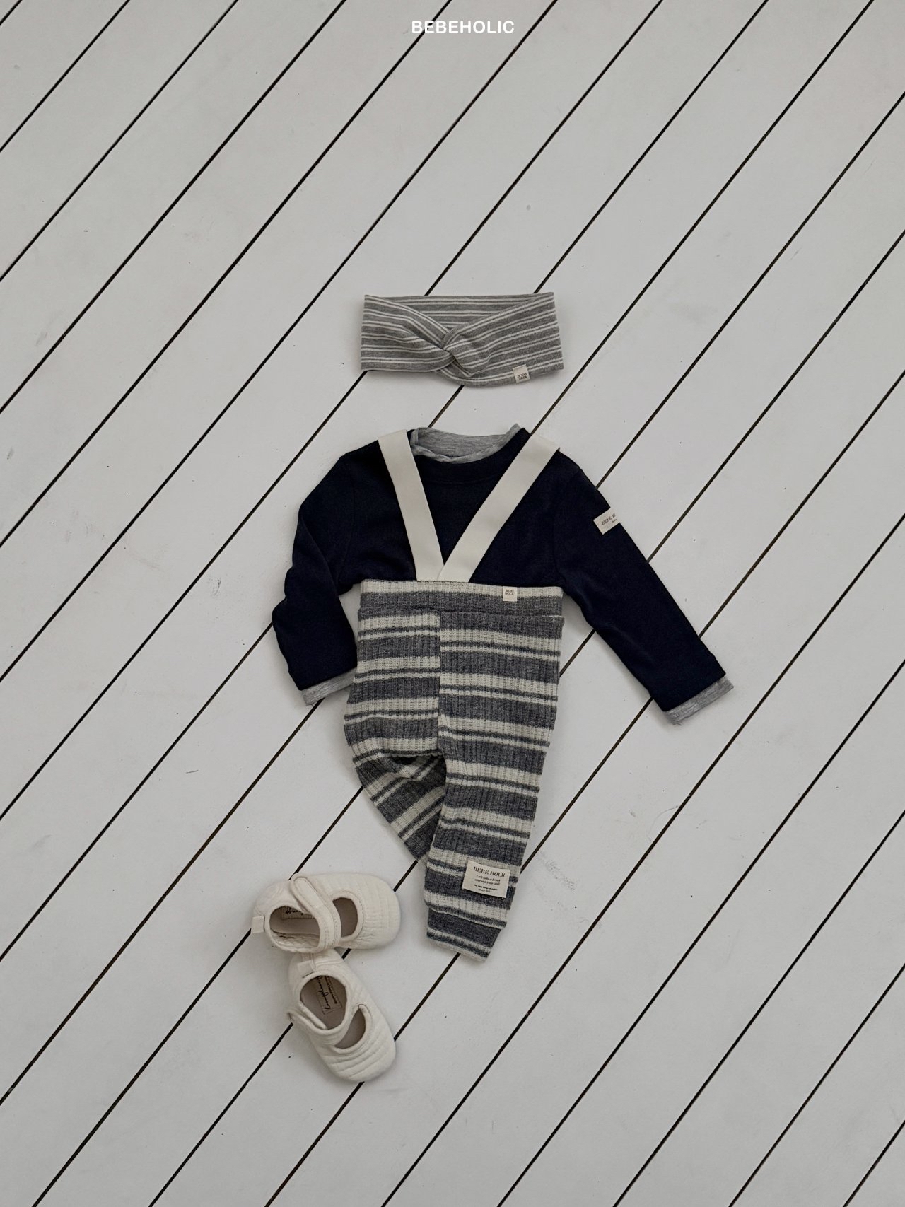 🌸預訂 韓國直送🌸🇰🇷BEBEHOLIC三色撞色條紋吊帶褲