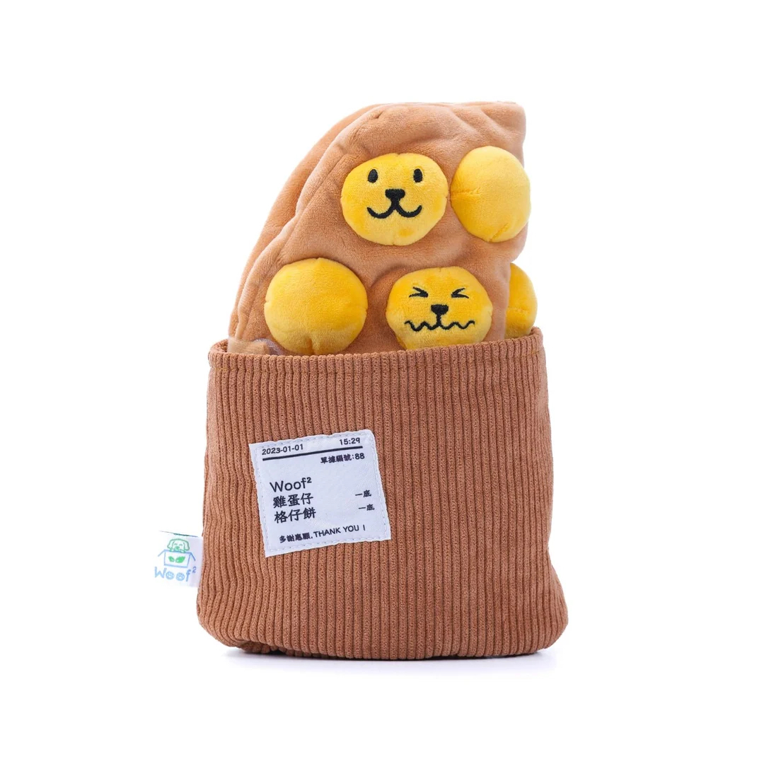 Woof²  雞蛋仔/格仔餅二合一藏食寵物毛絨玩具
