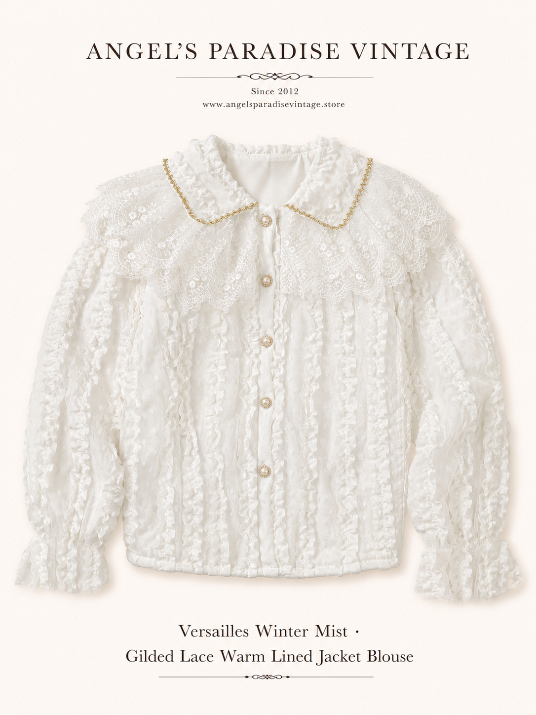 凡爾賽的冬日晨霧 ∙ 重工金絲蕾絲保暖外套式襯衫 Versailles Winter Mist ∙ Gilded Lace Warm Lined Jacket Blouse