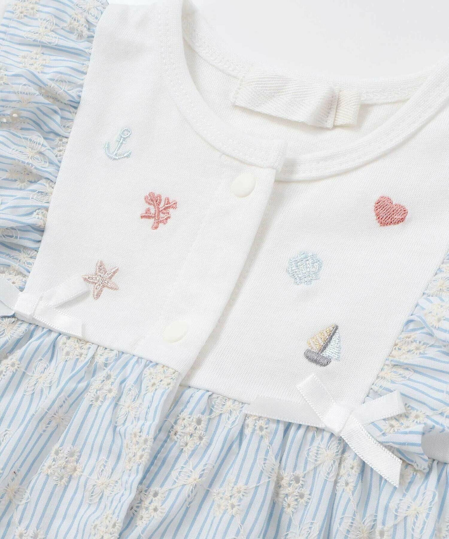 🇯🇵預訂 日本直送🇯🇵Slap Slip Baby兩色海洋風刺繡荷葉邊吊帶短袖包屁裙