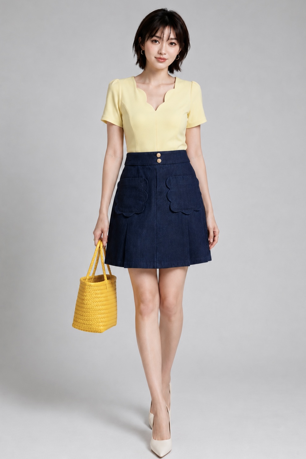 2154 Scallop Pocket A-Line Mini Skirt
