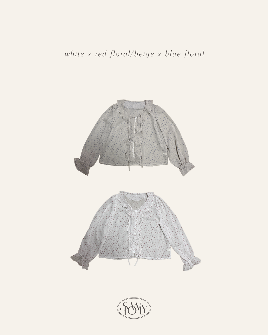 輕透荷葉邊碎花襯衫(兩色入)