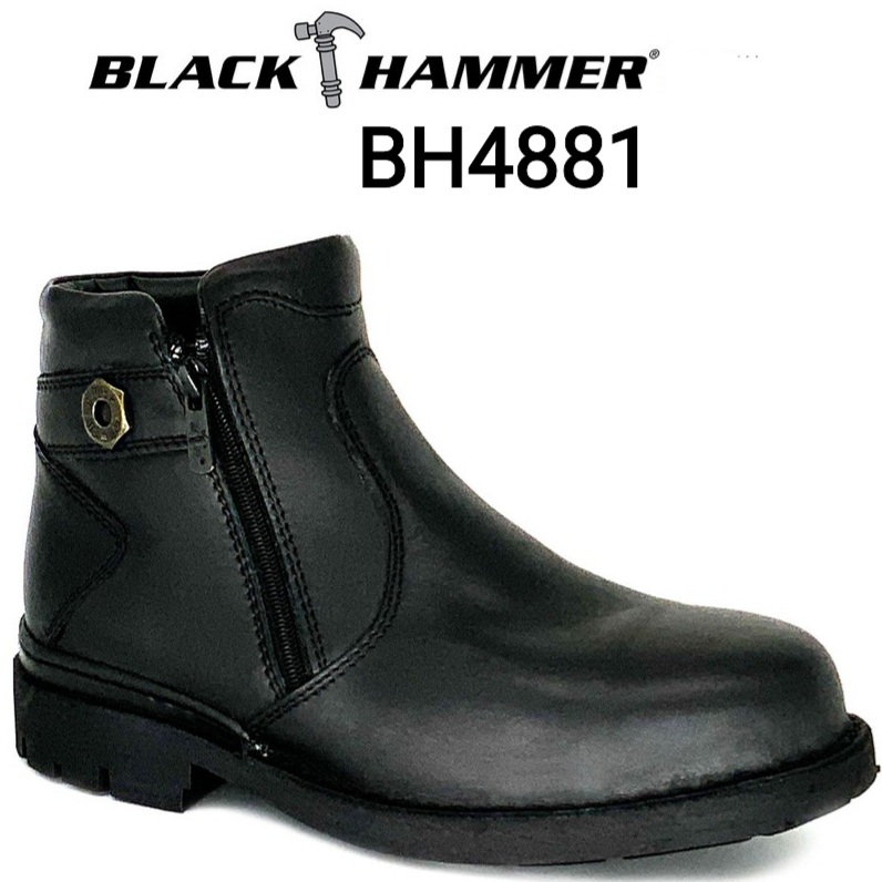 Black Hammer 4000 BH 4881 Series Men Safety Shoes Mid Cut With Zip Leather Boots Steel Toe Kasut Keselamatan