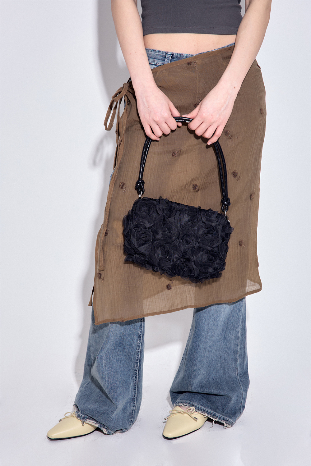 Low-Rise Distressed Bootcut Denim